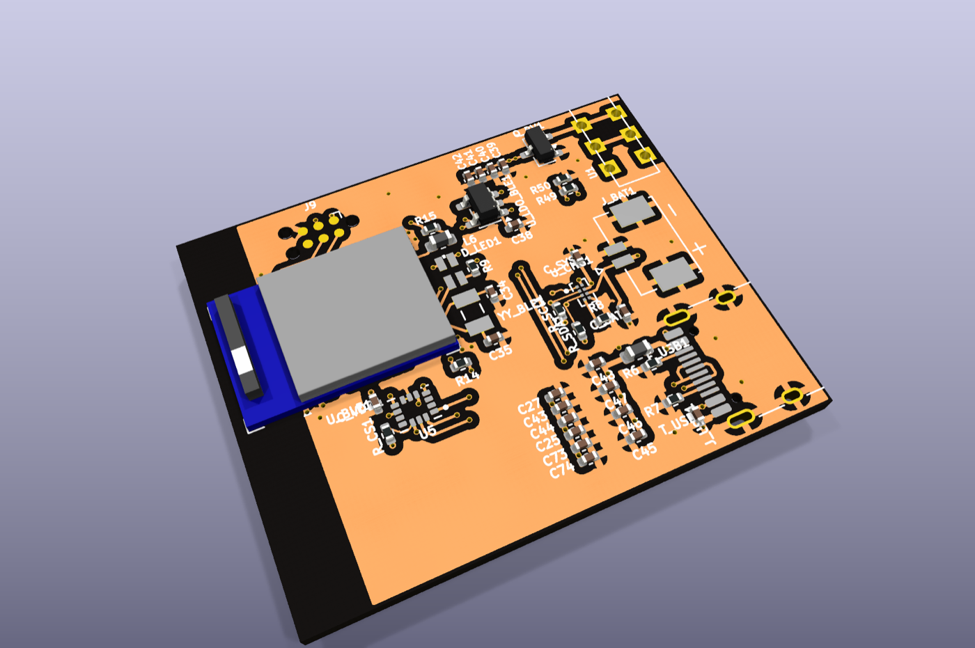 KiCad 3D render of the BarbellAI v6.1 clip sensor board