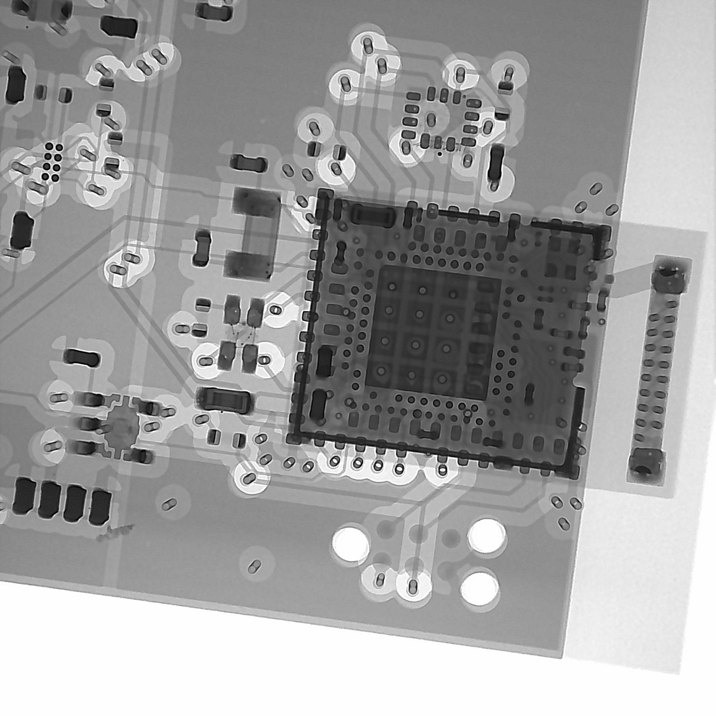 X-ray inspection image of the clip board's radio module and pogo charging tail from PCBWay assembly