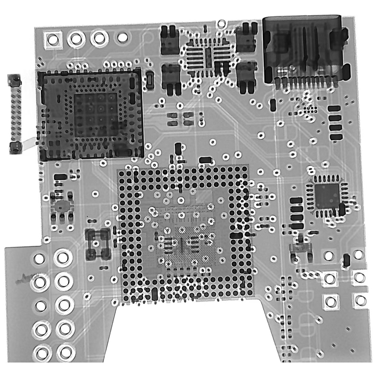 X-ray inspection image of the full v6.1 puck board from PCBWay assembly